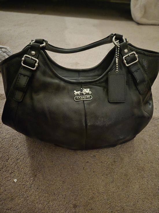 Coach Handbags - COACH Black Leather Hobo Tote with Signature Plaque